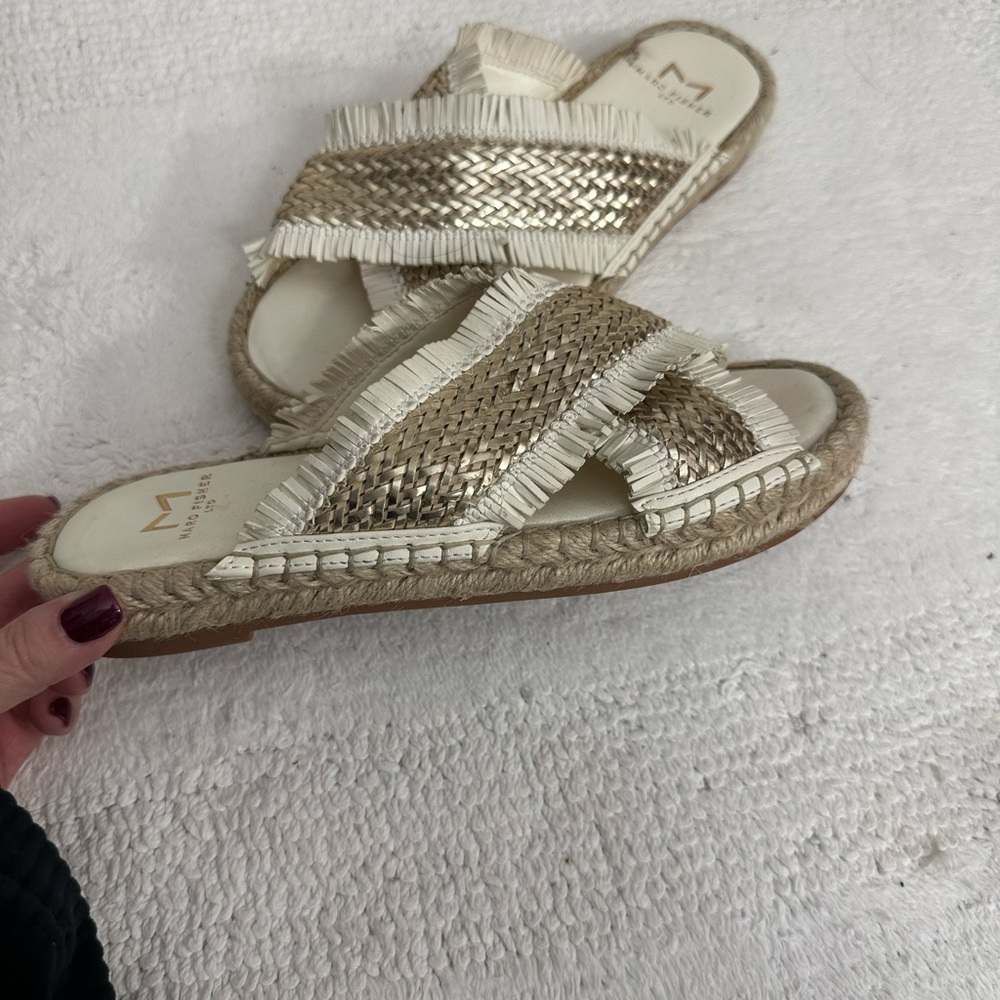Matisse Gold and Cream Espadrille Slides by Marc Fisher